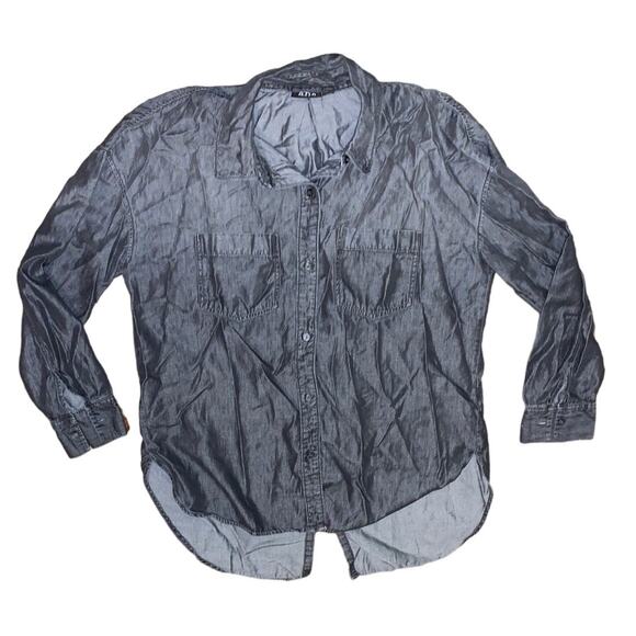 A.N.A. Shimmer Denim Look 3/4 sleeve collared size medium hi low button up used - Picture 1 of 11